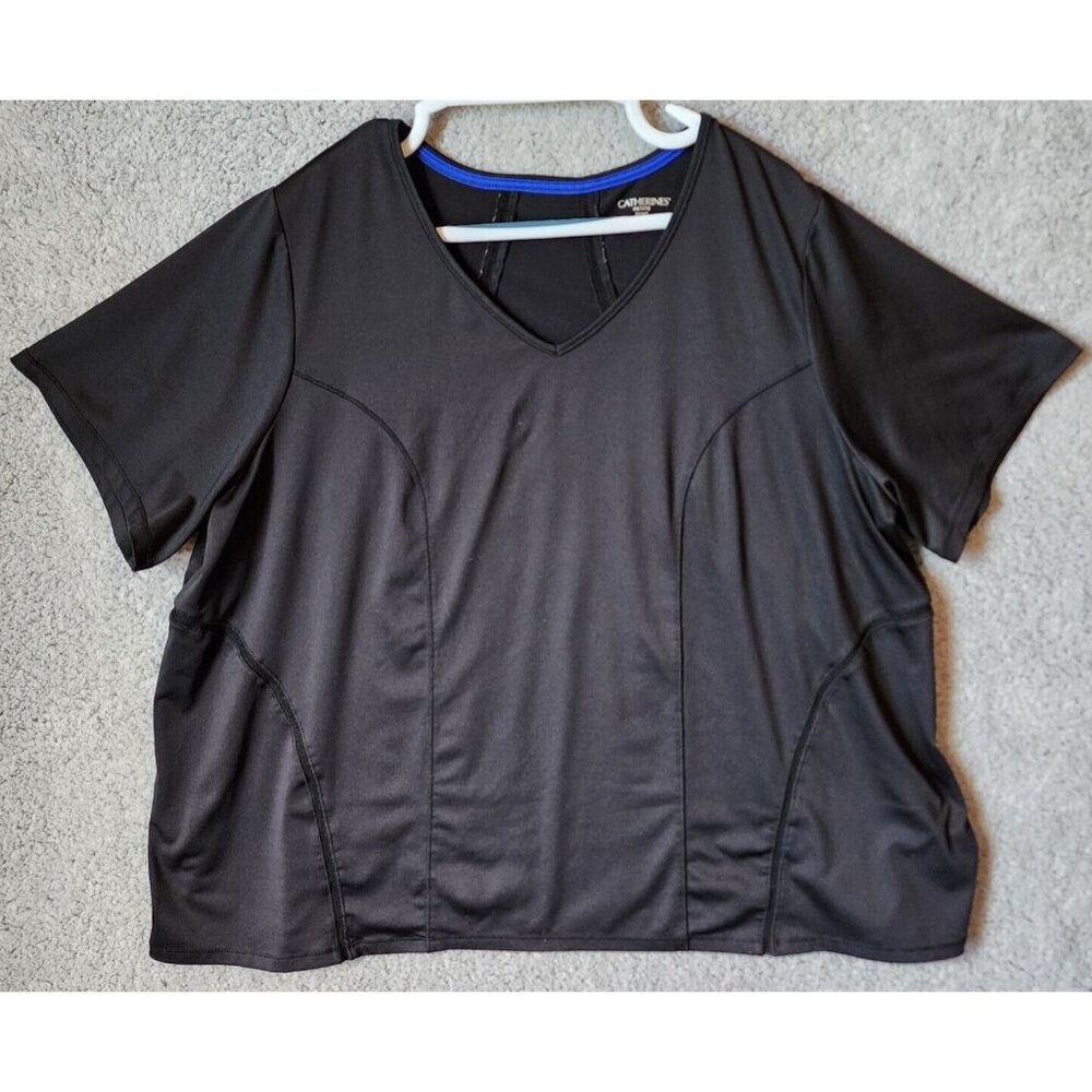 Catherines Women's Short‎ Sleeve V Neck Activewear Tee Shirt Top Black Size 2XWP